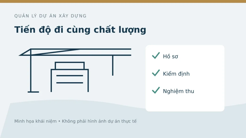 Minh họa quản lý tiến độ xây dựng gắn với hồ sơ, kiểm định và nghiệm thu