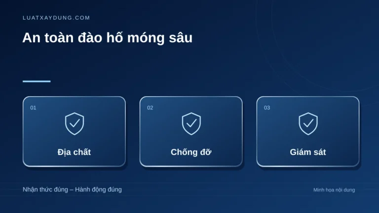 An toàn đào hố móng sâu: địa chất, chống đỡ, giám sát.