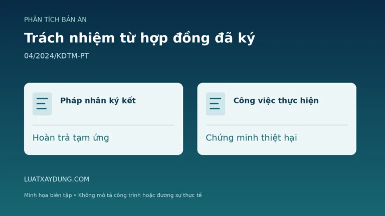 Minh họa trách nhiệm pháp nhân ký hợp đồng, hoàn trả tạm ứng và chứng minh thiệt hại trong Bản án 04/2024/KDTM-PT Lâm Đồng.