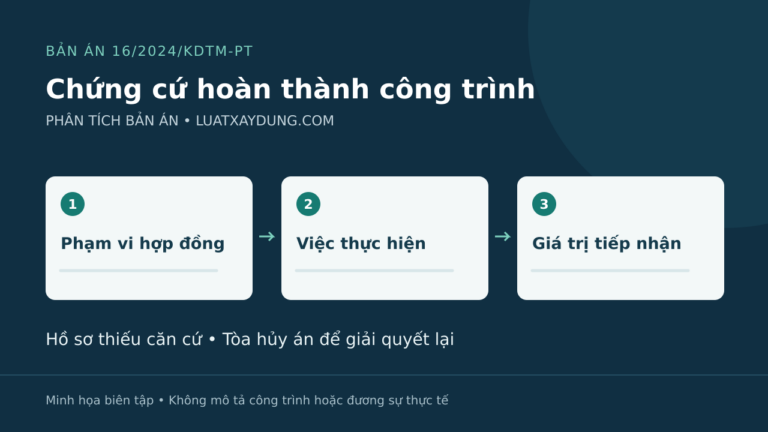 Sơ đồ liên kết phạm vi hợp đồng, việc thực hiện và giá trị tiếp nhận trong tranh chấp thanh toán xây dựng.