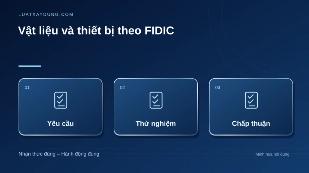 Vật liệu và thiết bị theo FIDIC: yêu cầu, thử nghiệm, chấp thuận.