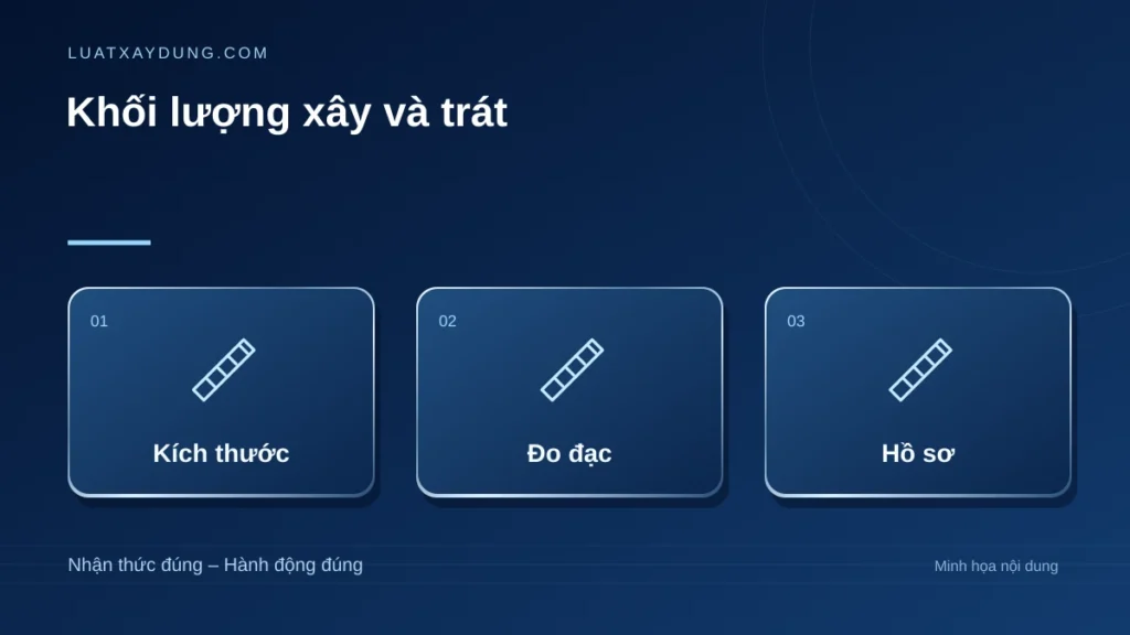 Khối lượng xây và trát: kích thước, đo đạc, hồ sơ.