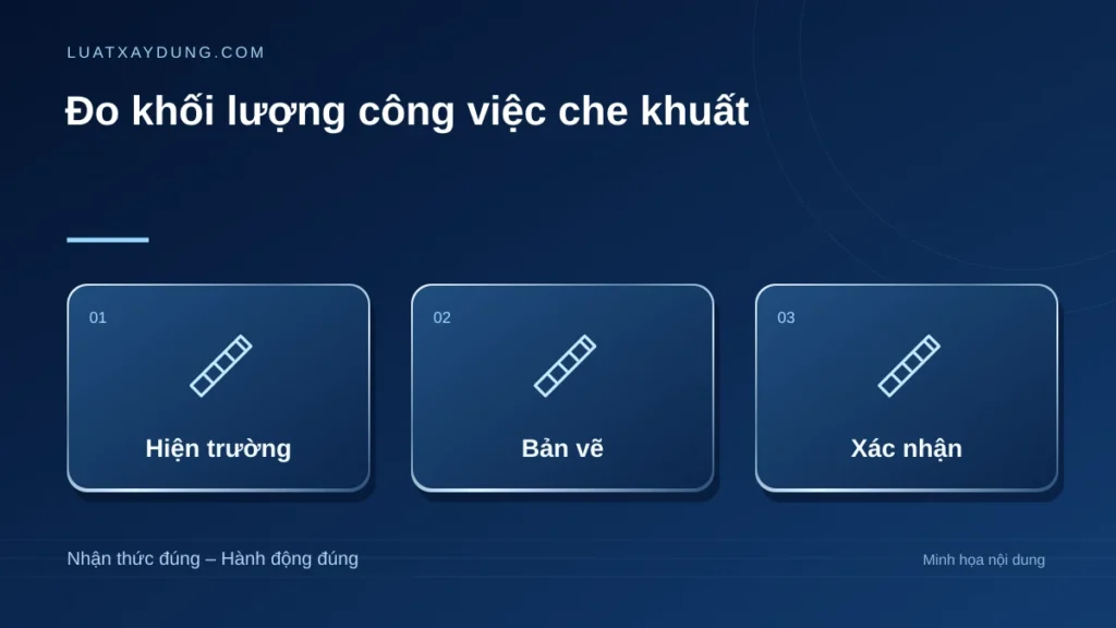 Đo khối lượng công việc che khuất: hiện trường, bản vẽ, xác nhận.