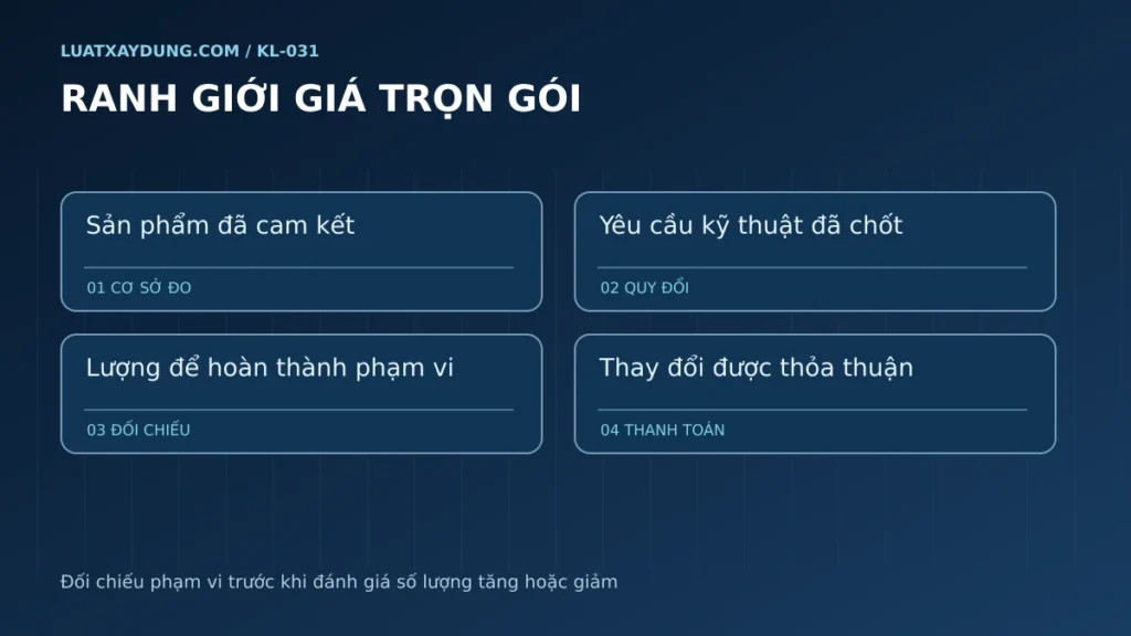 Sơ đồ bốn thành phần xác định ranh giới khối lượng của giá trọn gói.